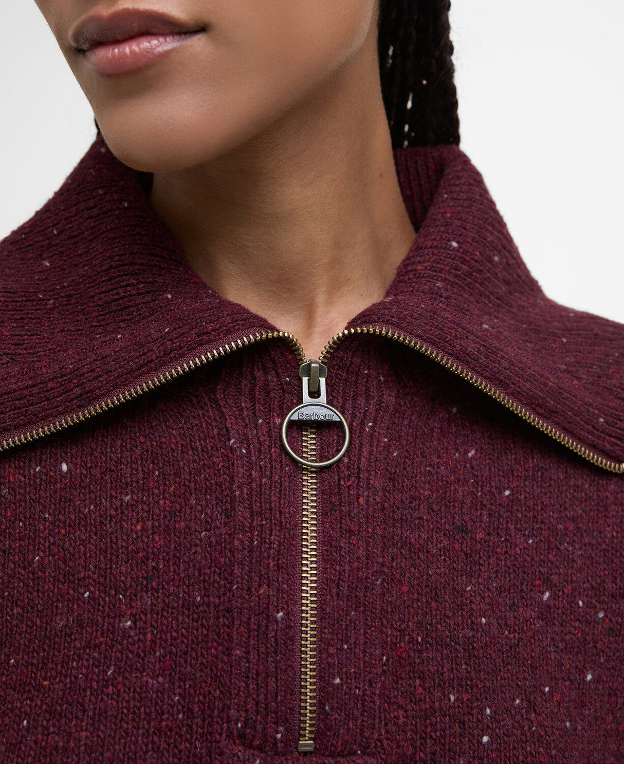 Barbour Lavensdale Half Zip Knitted Jumper - Black Cherry