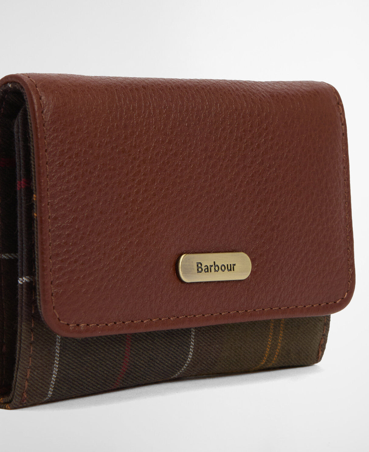 Barbour Rosa Leather French Purse - Brown/Classic Tartan
