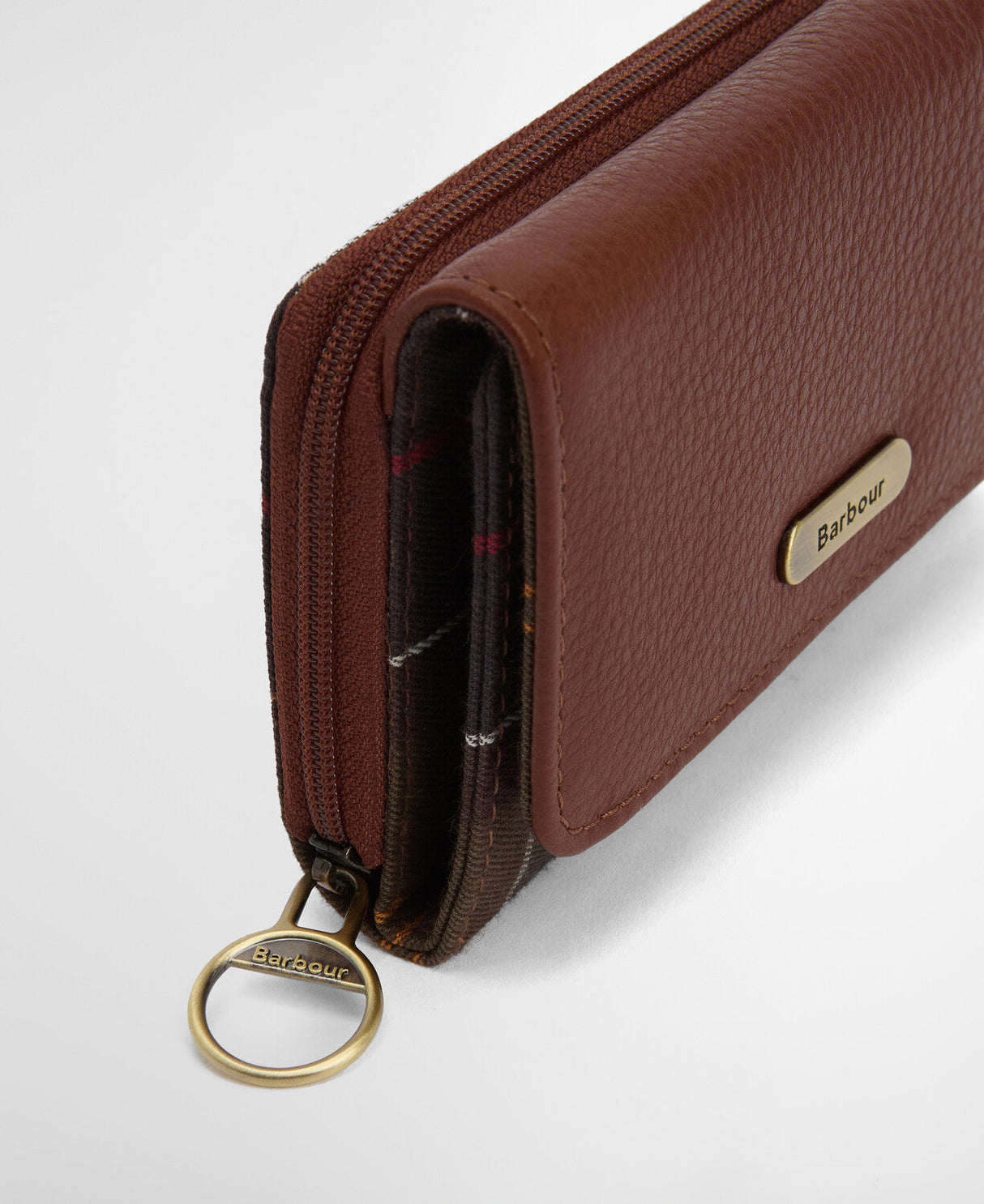 Barbour Rosa Leather French Purse - Brown/Classic Tartan