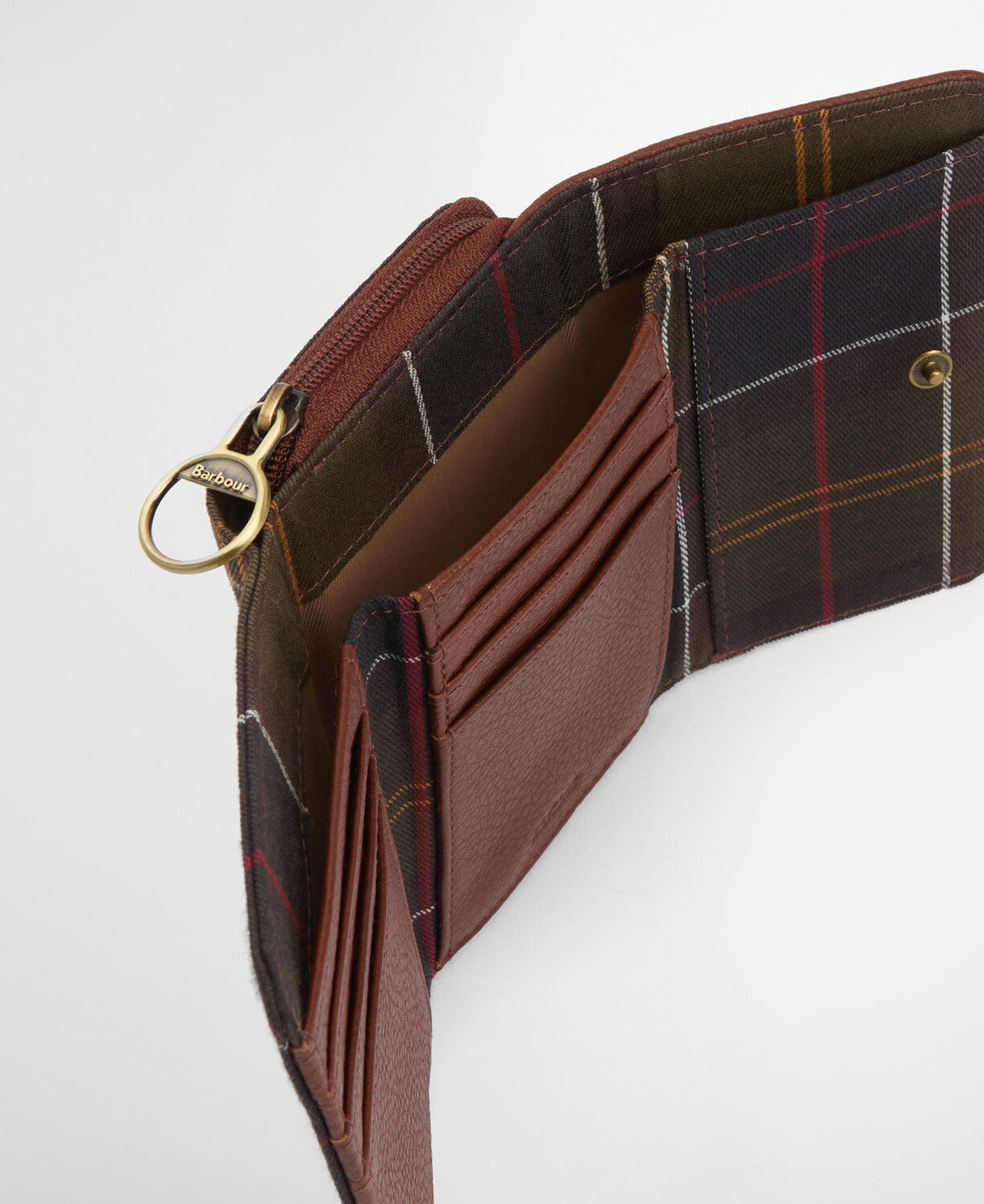 Barbour Rosa Leather French Purse - Brown/Classic Tartan