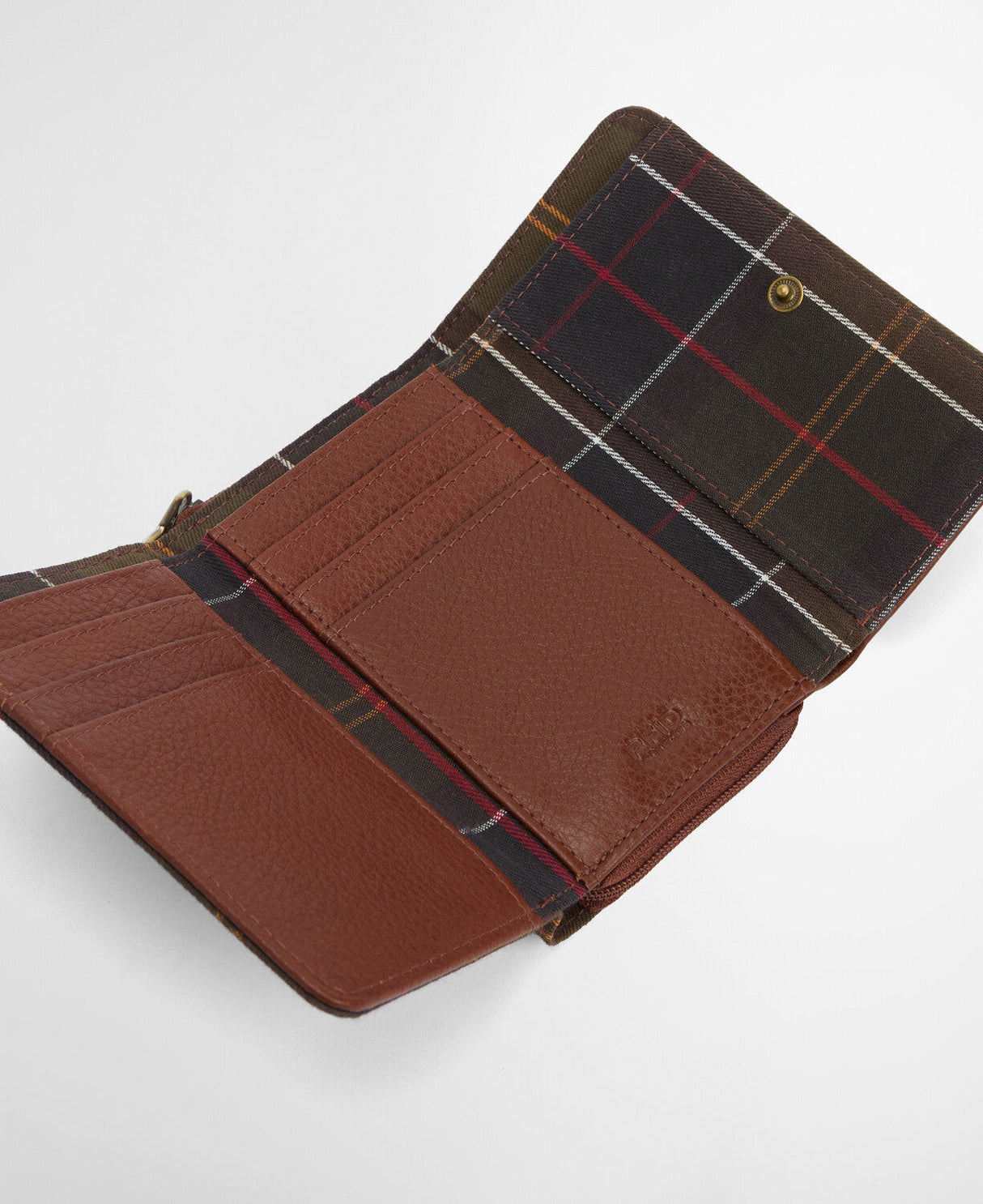Barbour Rosa Leather French Purse - Brown/Classic Tartan