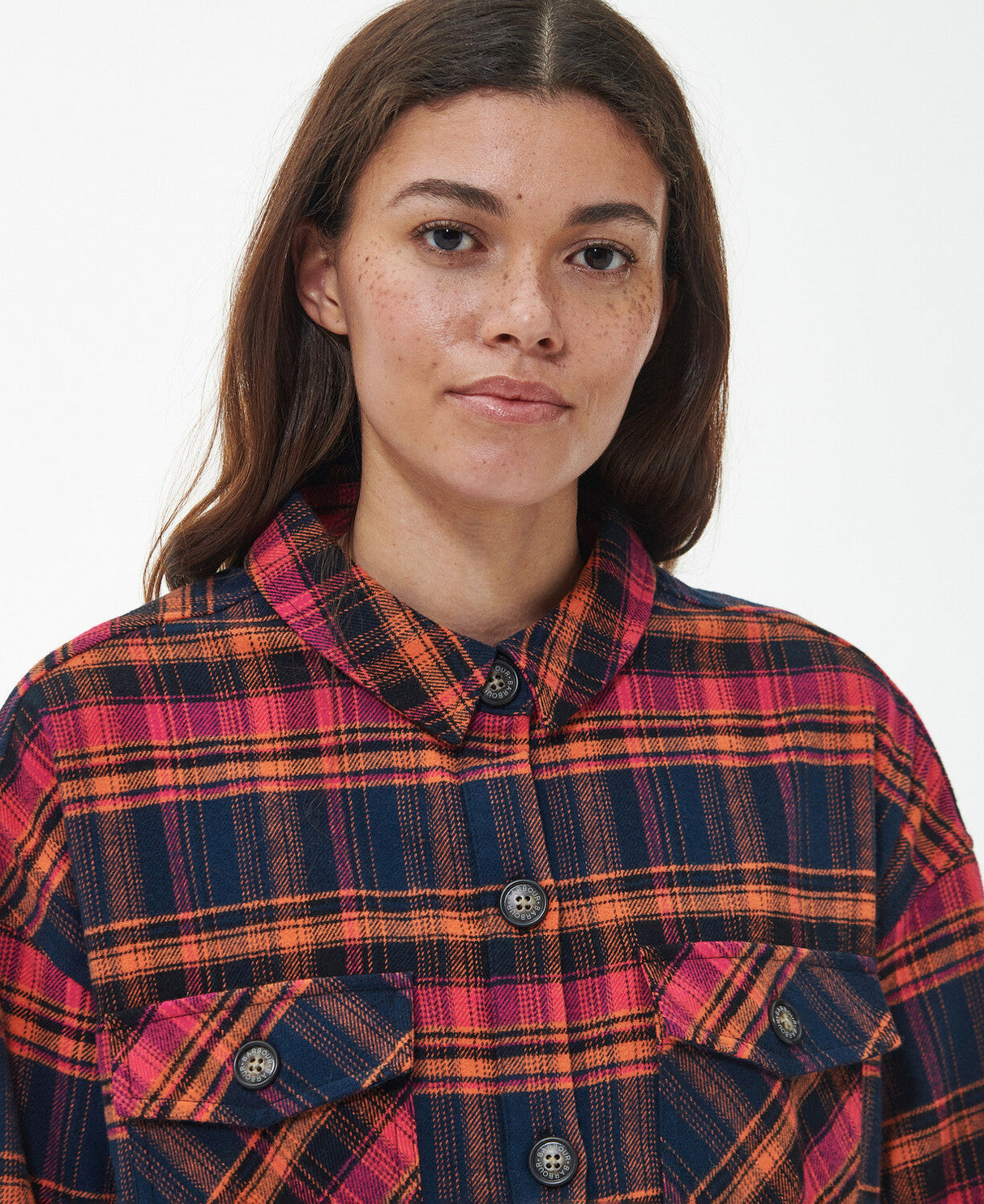 Barbour Cassley Longline Overshirt - Pumpkin Check