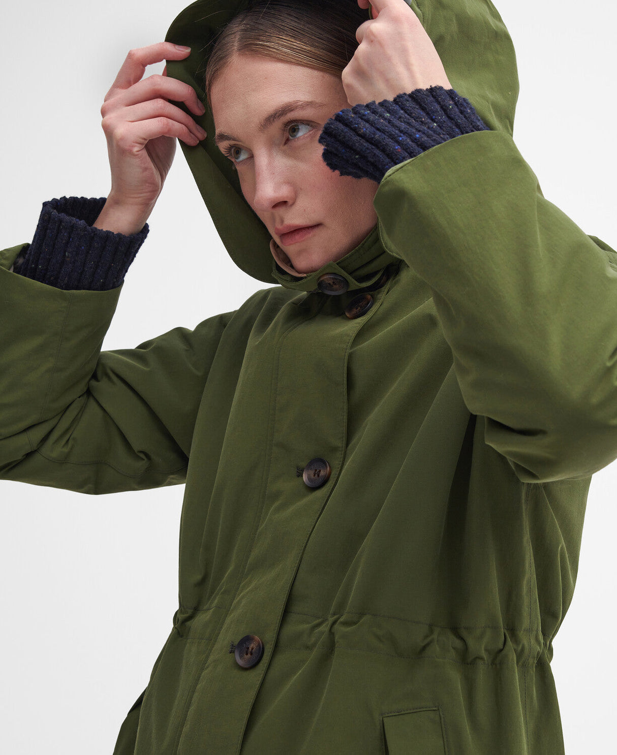 Barbour Iris Waterproof Jacket - Dark Moss/Light Sand/Pastel Pink