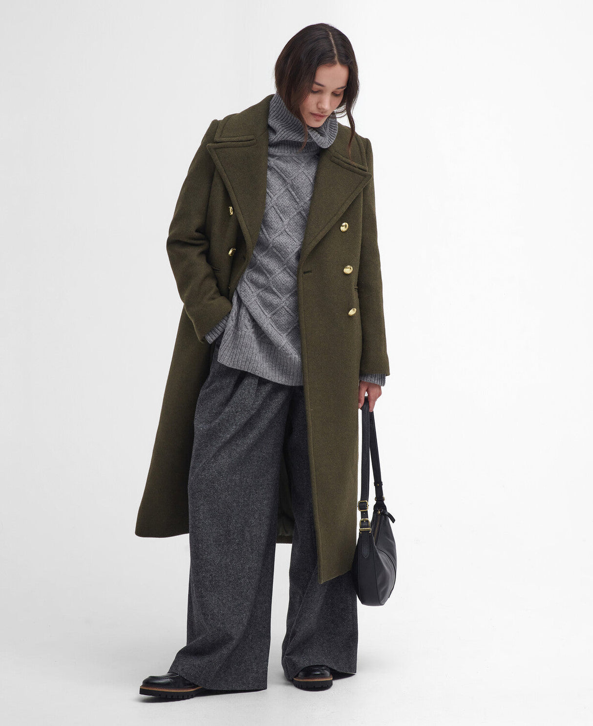 Barbour Reva Wool Military Coat - Olive/Vine