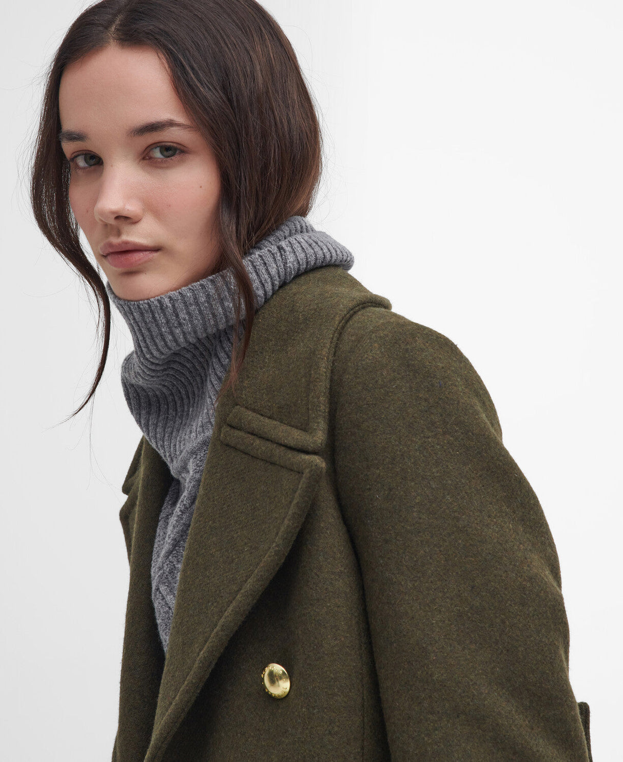 Barbour Reva Wool Military Coat - Olive/Vine