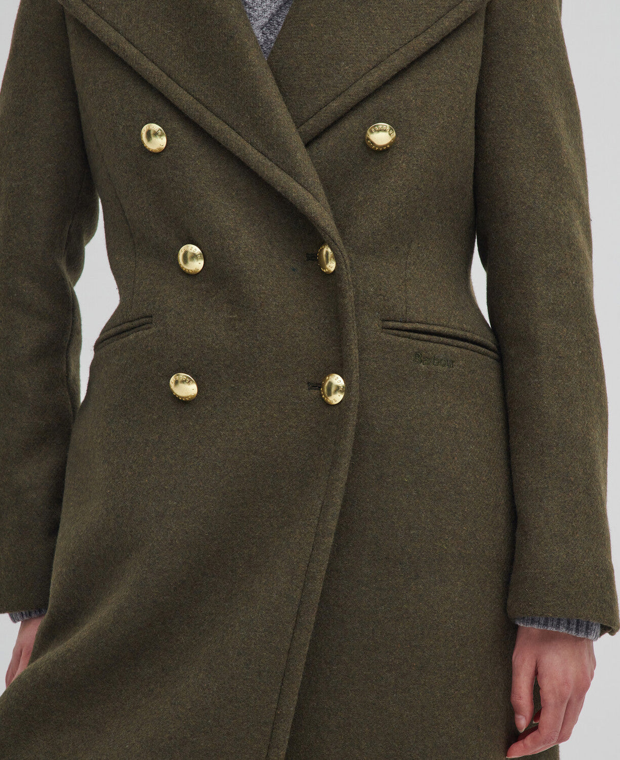 Barbour Reva Wool Military Coat - Olive/Vine