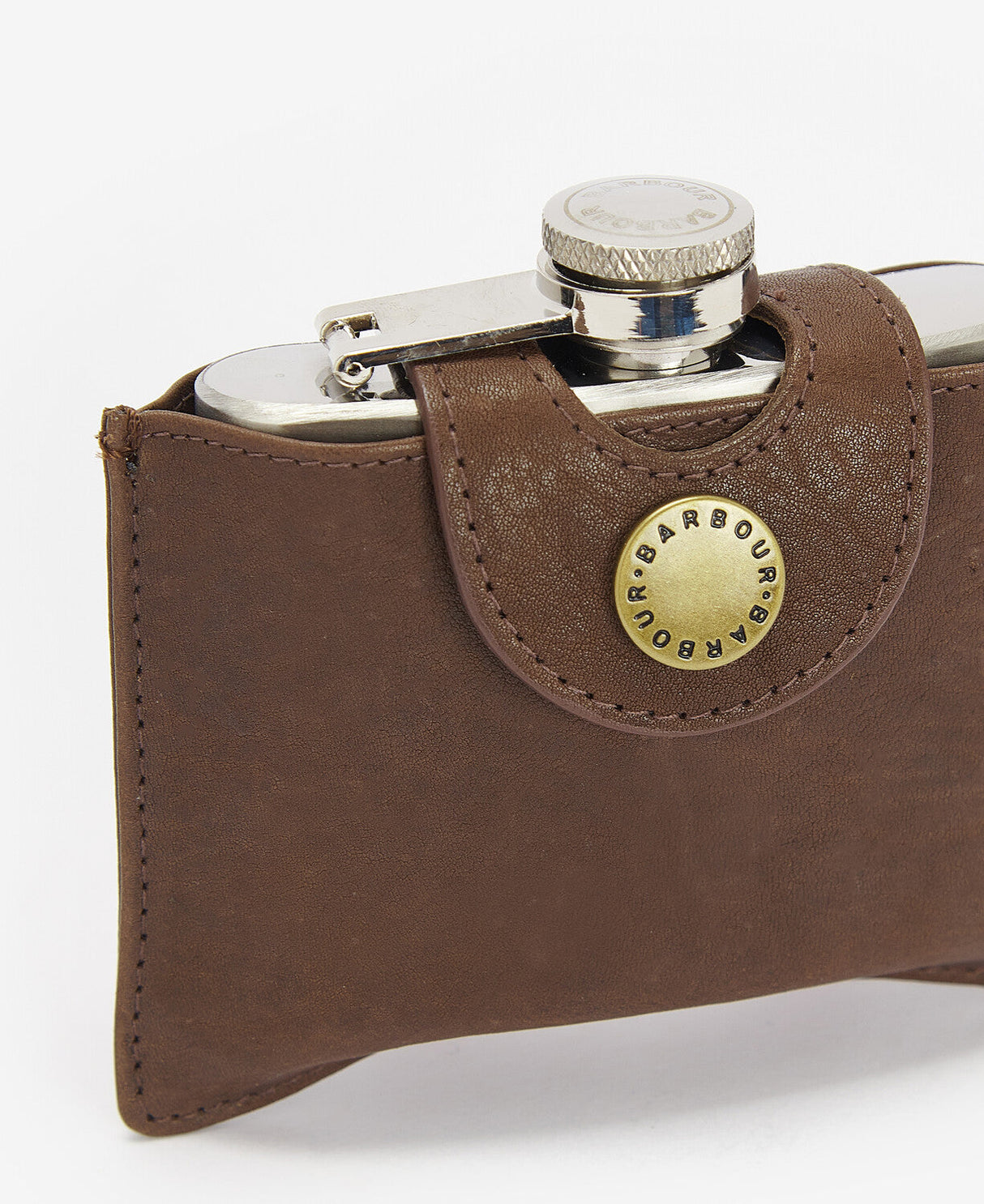 Barbour 4oz Hinged Hip Flask - Brown