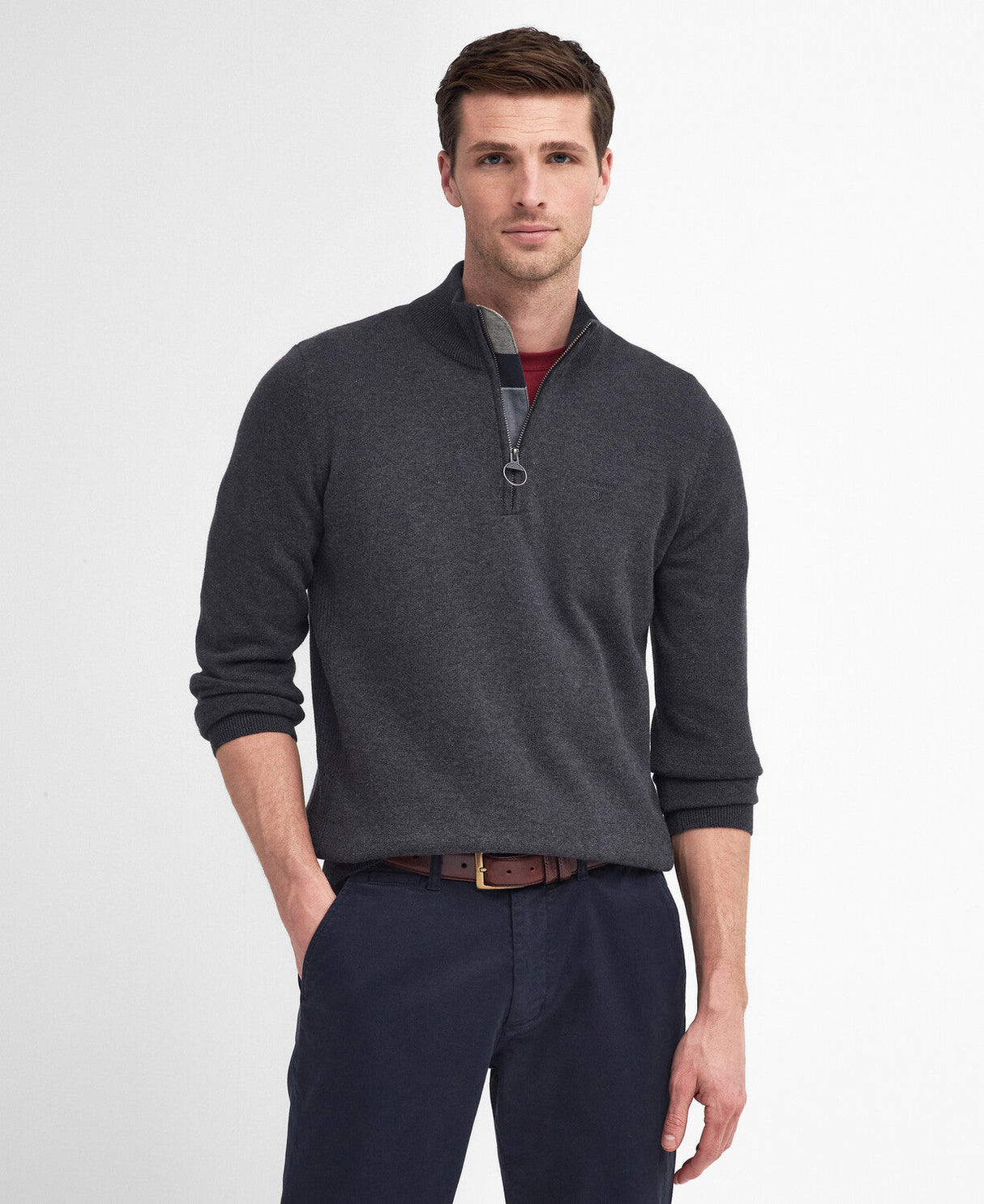 Barbour Pima Cotton Half Zip Knitted Jumper - Charcoal