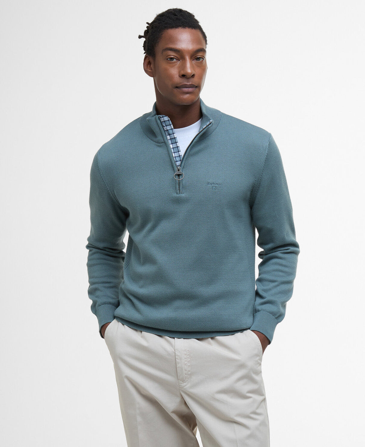 Barbour Cotton Half Zip Knitted Jumper - Vintage Teal