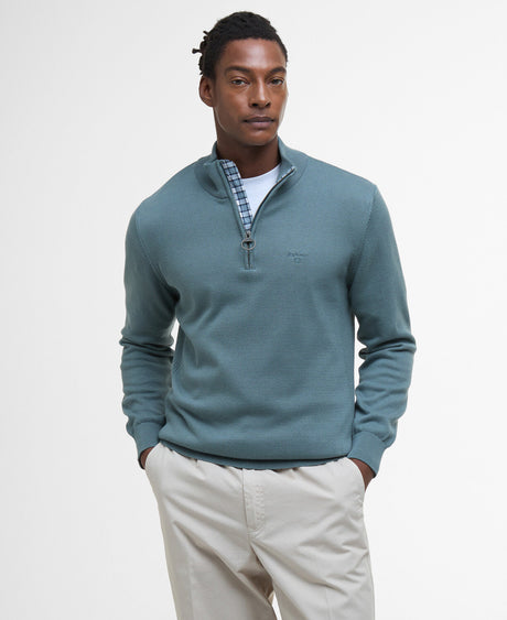 Barbour Cotton Half Zip Knitted Jumper - Vintage Teal