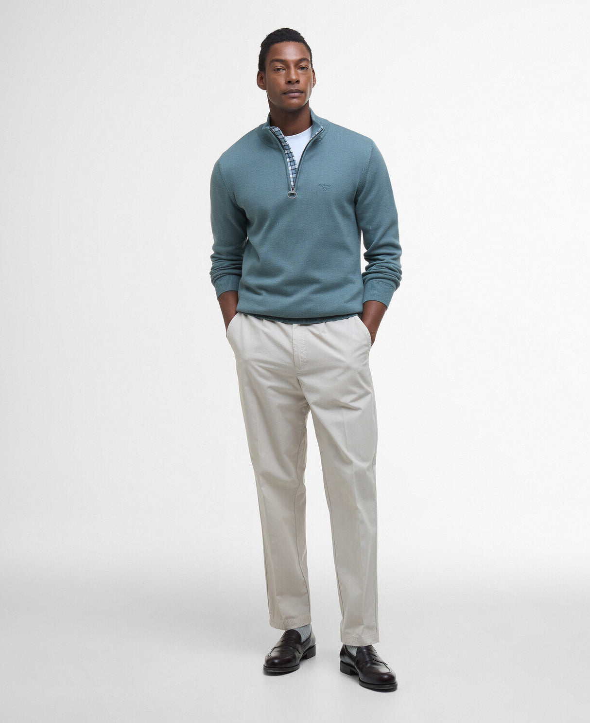 Barbour Cotton Half Zip Knitted Jumper - Vintage Teal