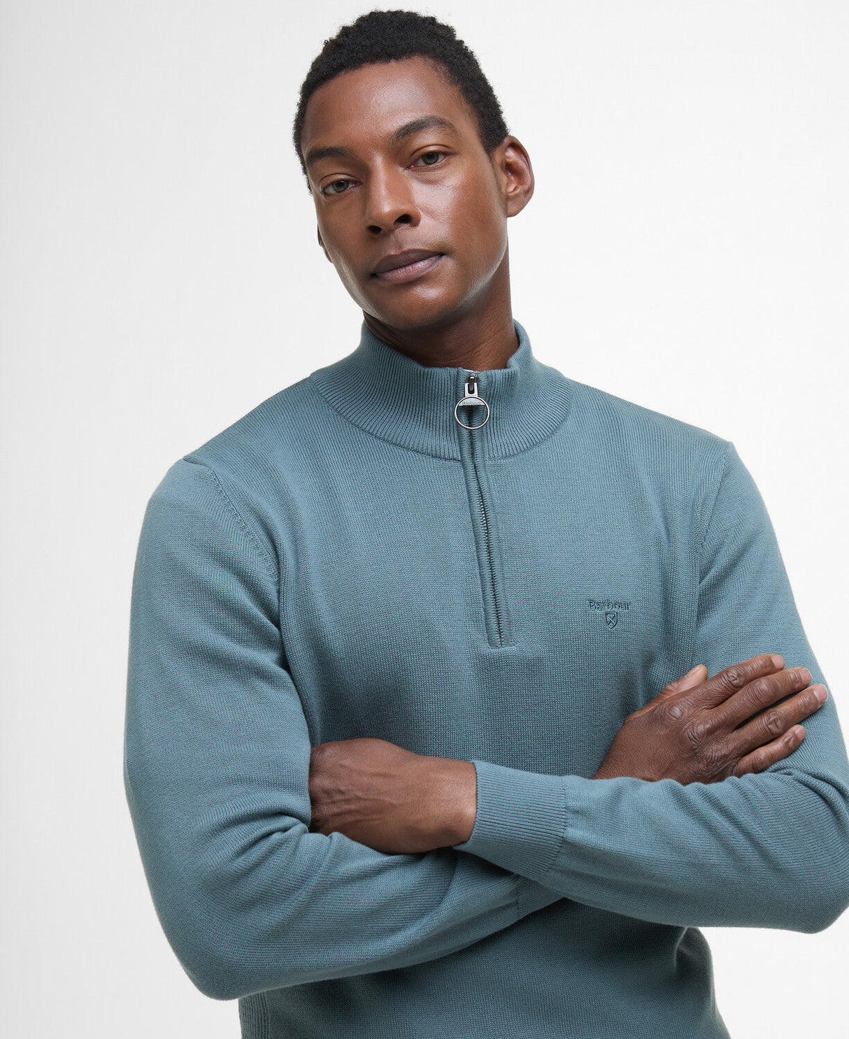 Barbour Cotton Half Zip Knitted Jumper - Vintage Teal