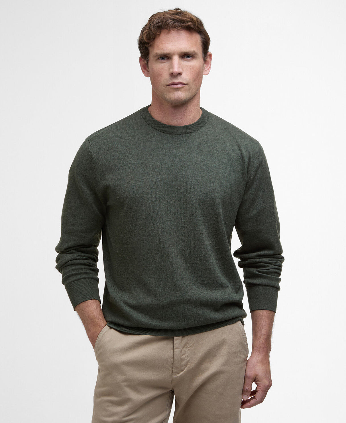 Barbour Bayfield Knitted Crew Jumper - Mid Olive