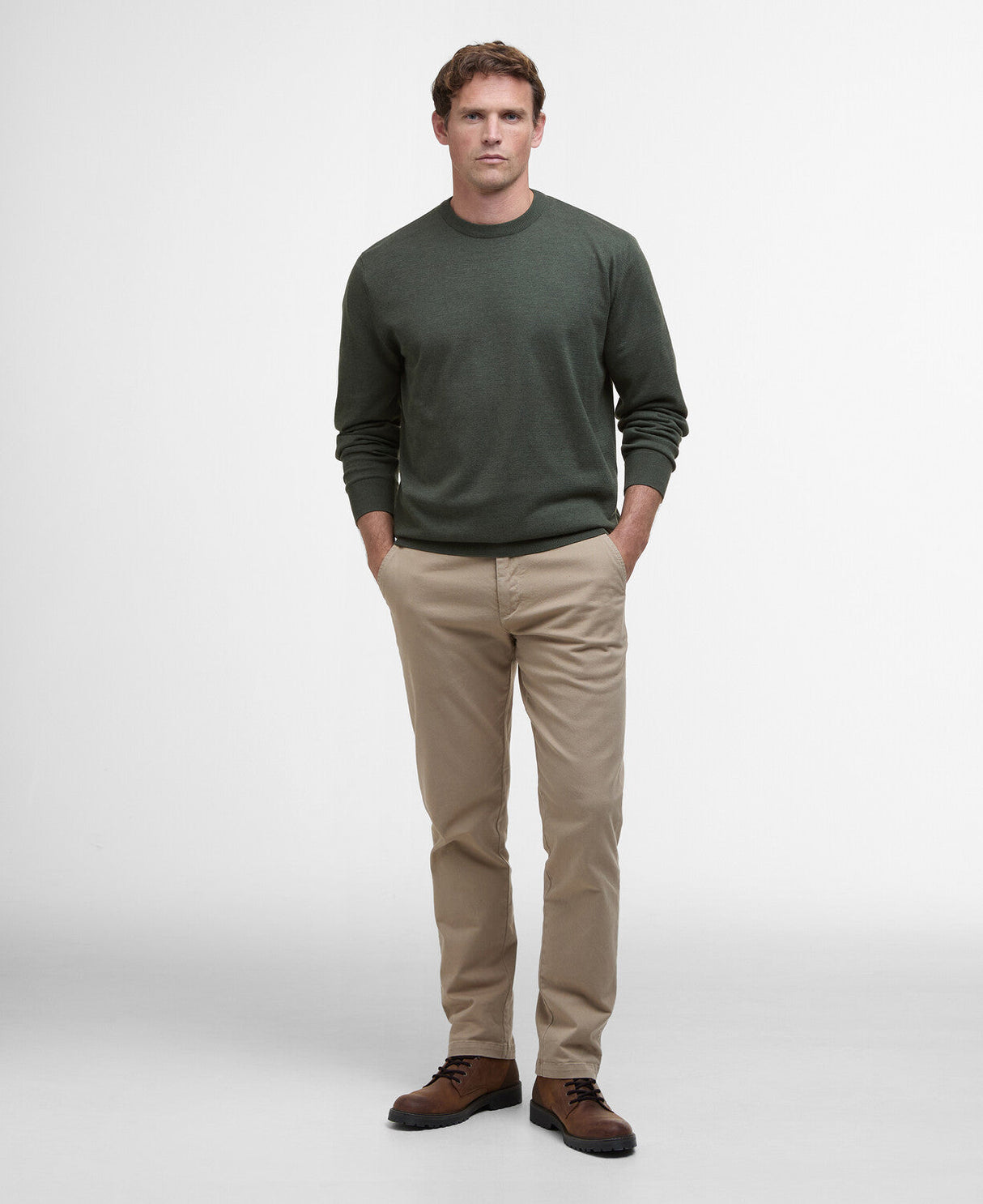 Barbour Bayfield Knitted Crew Jumper - Mid Olive