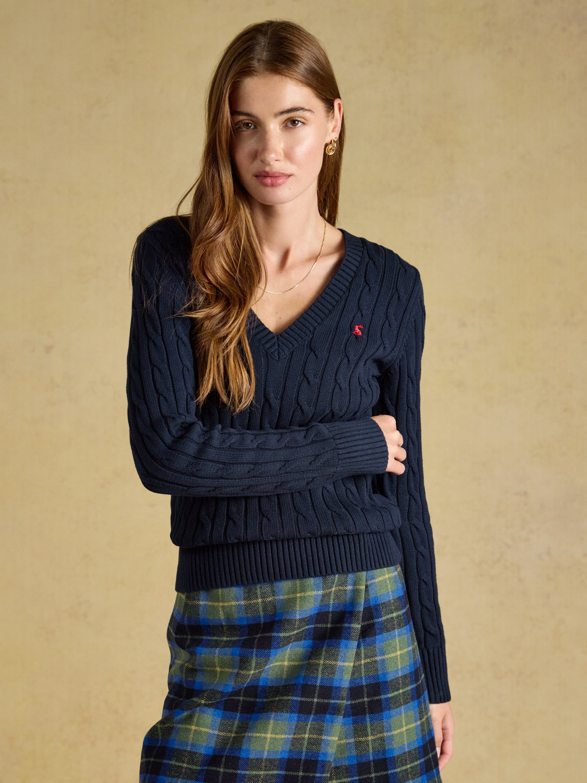 Joules Classic Cable V-Neck- Navy