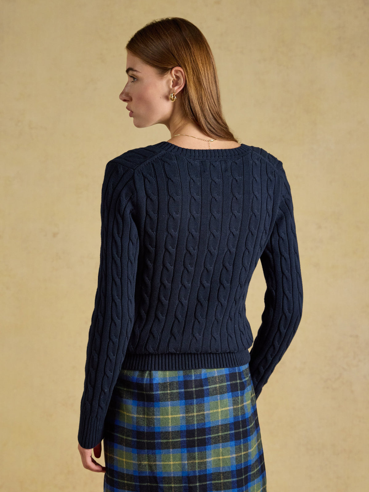 Joules Classic Cable V-Neck- Navy