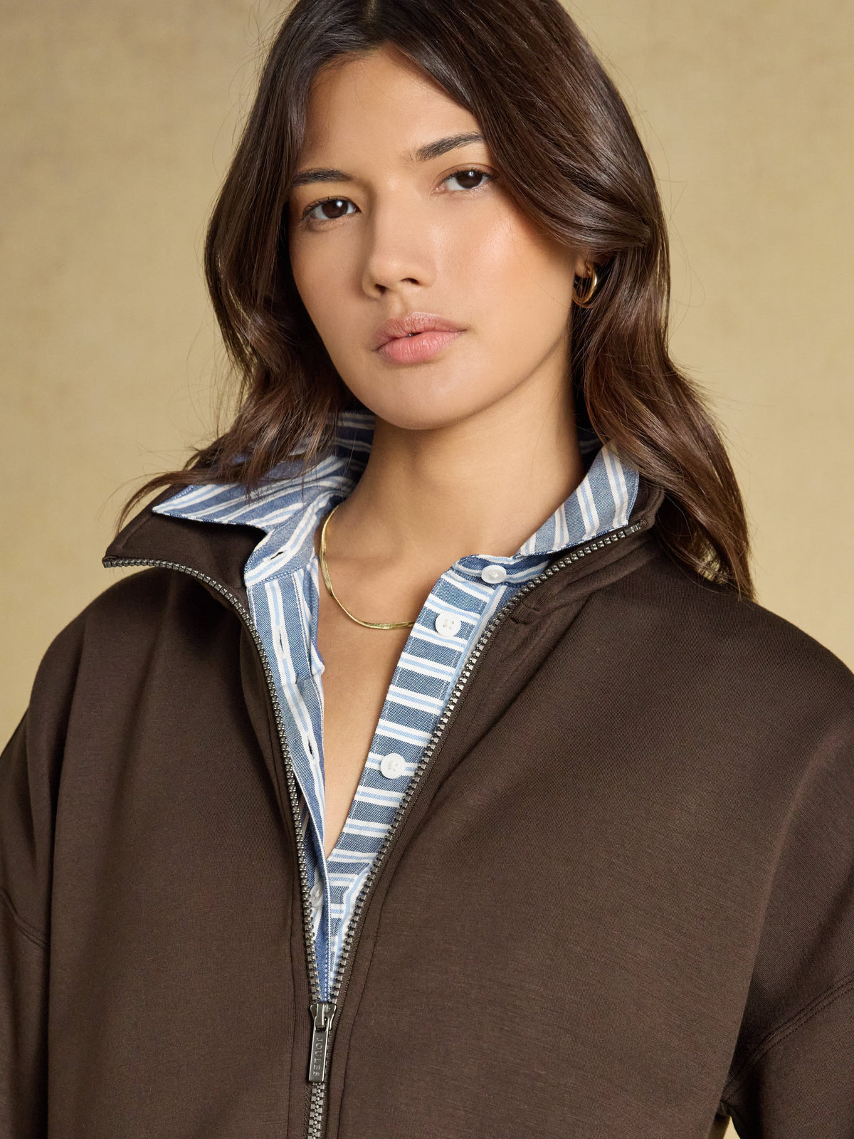 Joules Luxe Club Zip Through - Chocolate Brown