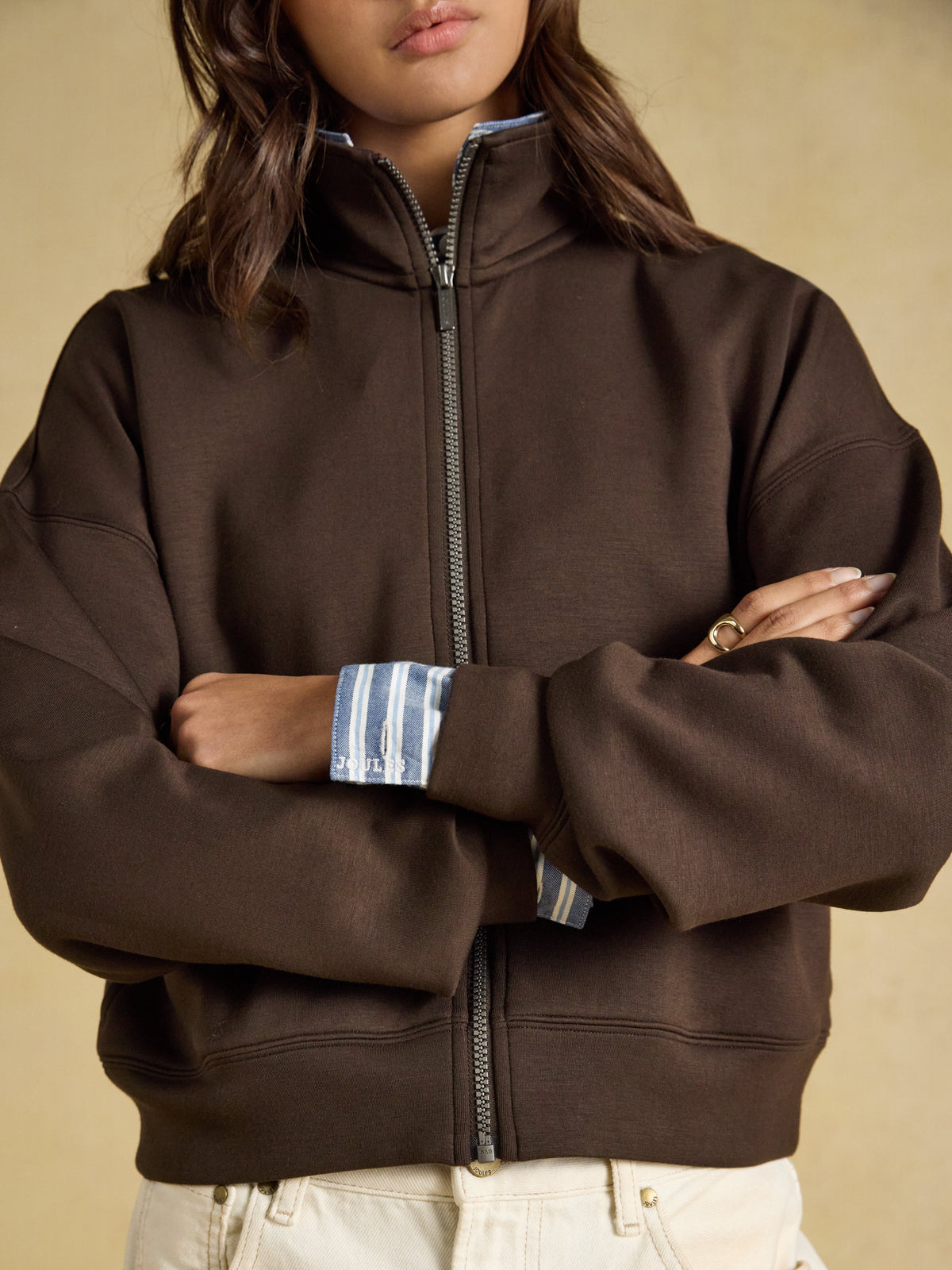 Joules Luxe Club Zip Through - Chocolate Brown