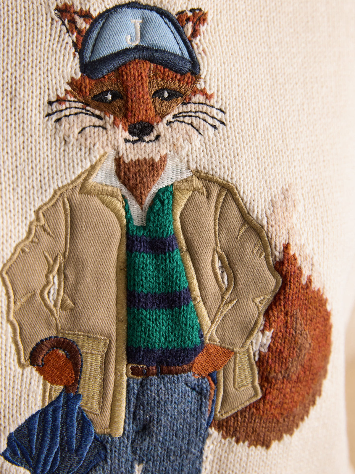 Joules Jonty Fox Embroidered Crew Neck - Cream