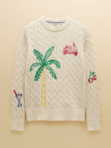 Embroidered Classic Cable Knit Jumper - Cream*