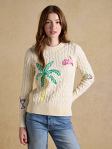 Embroidered Classic Cable Knit Jumper - Cream*