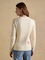 Embroidered Classic Cable Knit Jumper - Cream*
