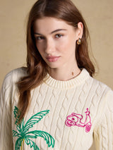 Embroidered Classic Cable Knit Jumper - Cream*