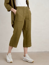 Seasalt Poleacre Cropped Linen Trousers - Fern Moss