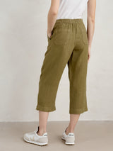 Seasalt Poleacre Cropped Linen Trousers - Fern Moss