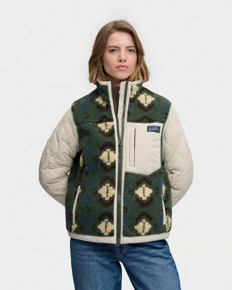 Superdry Fleece Onion Quilt Hybrid Jacket - Khaki Aztec