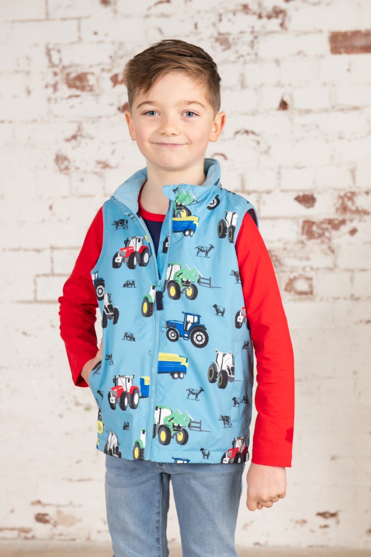 Lighthouse Alex Boys Gilet - Tractor Print