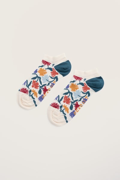 Seasalt Women's Bamboo Arty Trainer Socks - Inked Flowers Multi