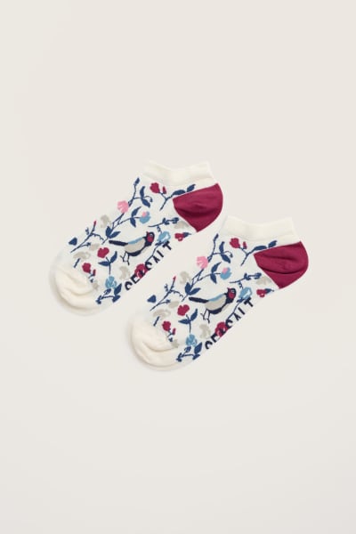 Seasalt Arty Trainer Socks - Sweet Pea Bird Chalk Dusk