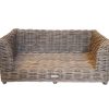 Grey Rattan Raised Dog Bed with Cushion – Medium