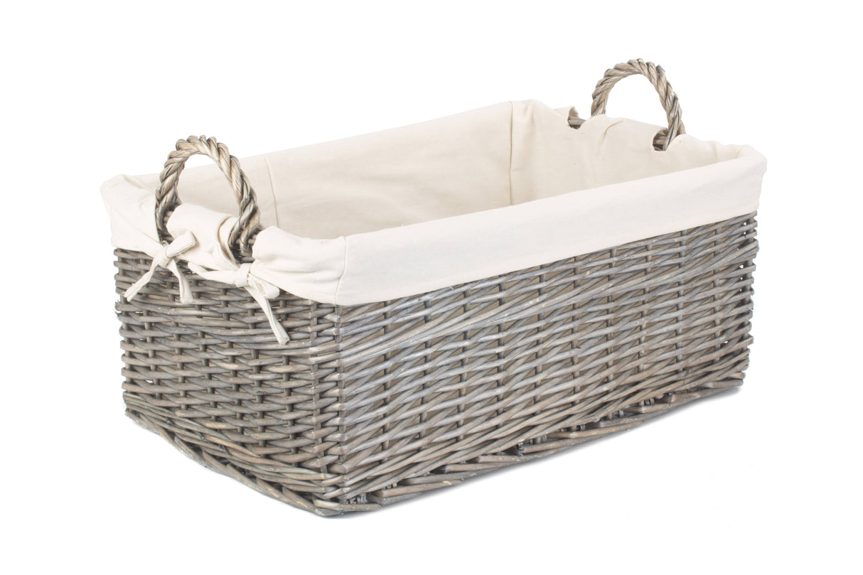 Large Shallow Wicker Storage Basket | Lined Willow Basket