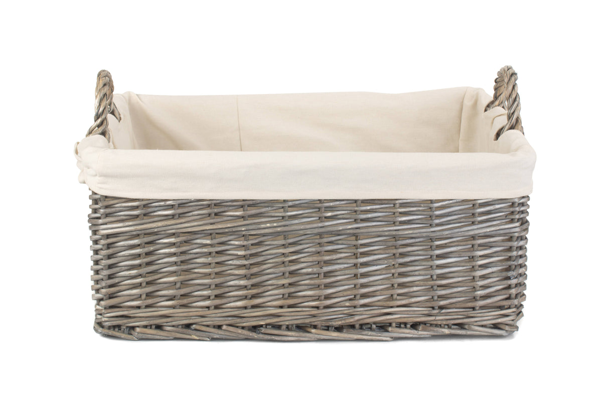Large Shallow Wicker Storage Basket | Lined Willow Basket