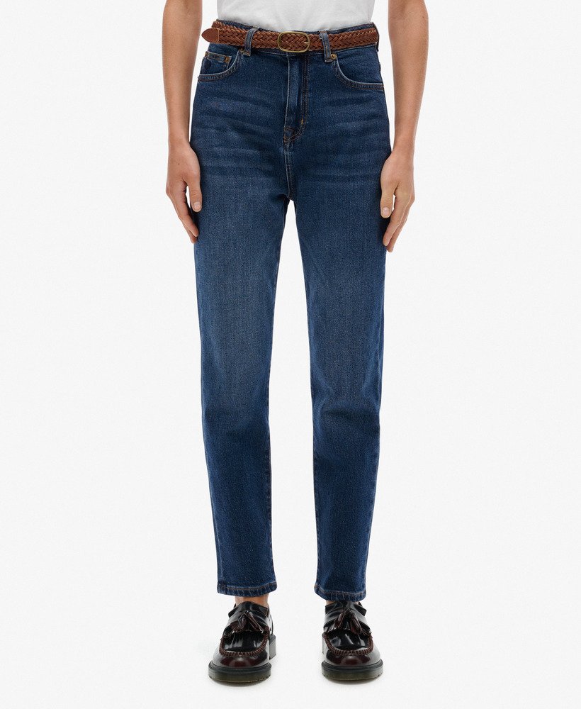 Superdry Organic Cotton High Rise Mom Jeans - Deep Indigo Denim