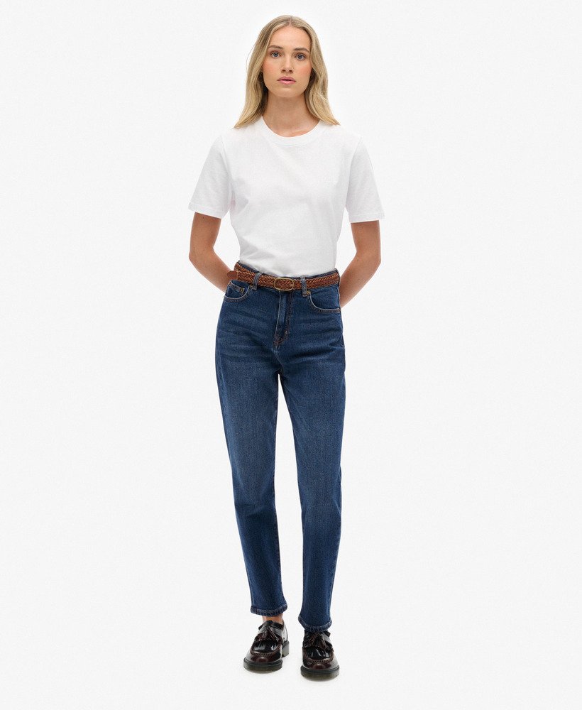 Superdry Organic Cotton High Rise Mom Jeans - Deep Indigo Denim