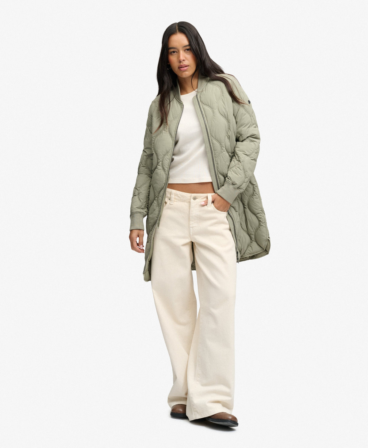 Superdry Longline Onion Quilt Liner Jacket - Light Khaki Green