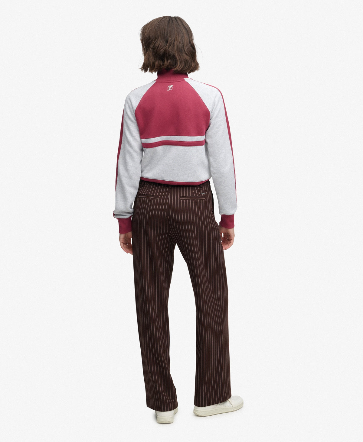 Superdry Mid Rise Pinstripe Trousers - Brown Pinstripe