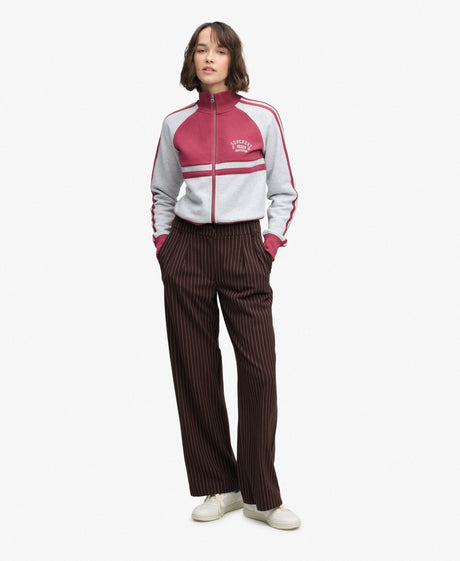 Superdry Mid Rise Pinstripe Trousers - Brown Pinstripe