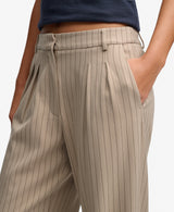 Superdry Mid Rise Pinstripe Trousers - Beige Pinstripe