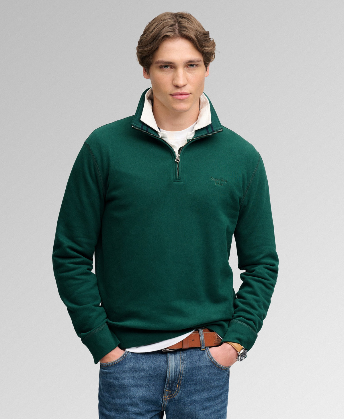 Superdry Essential Serif Logo Half Zip - Varsity Green