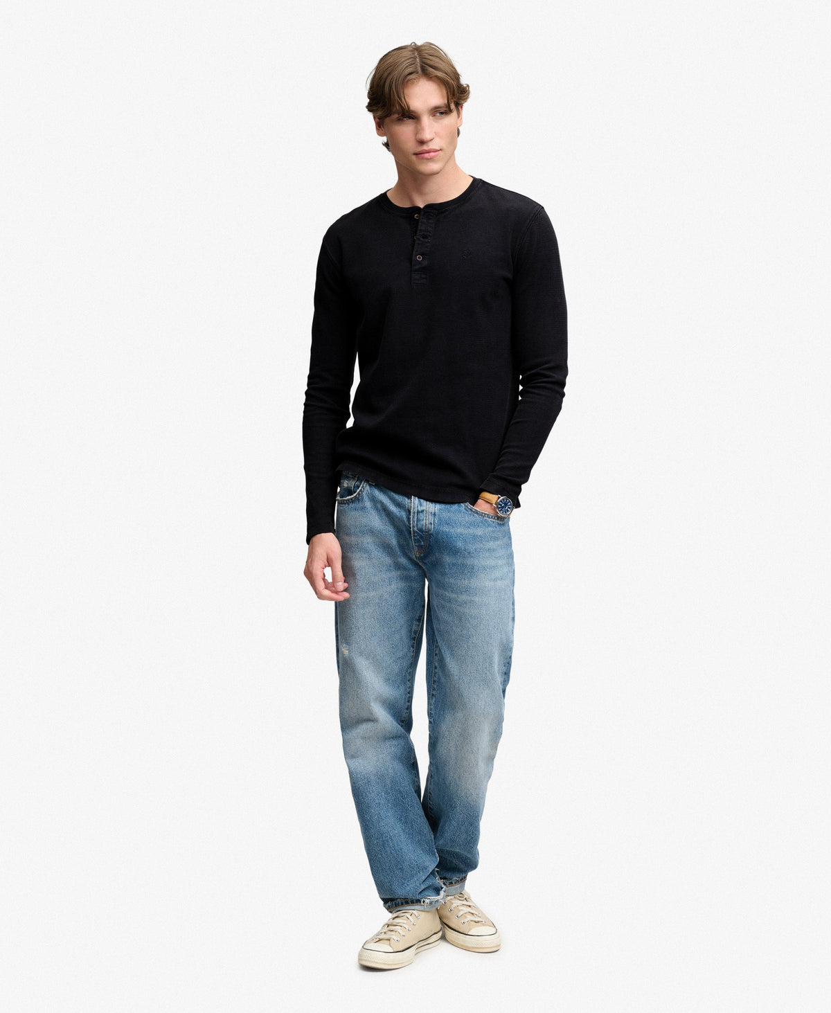 Superdry Waffle Henley Top - French Blue