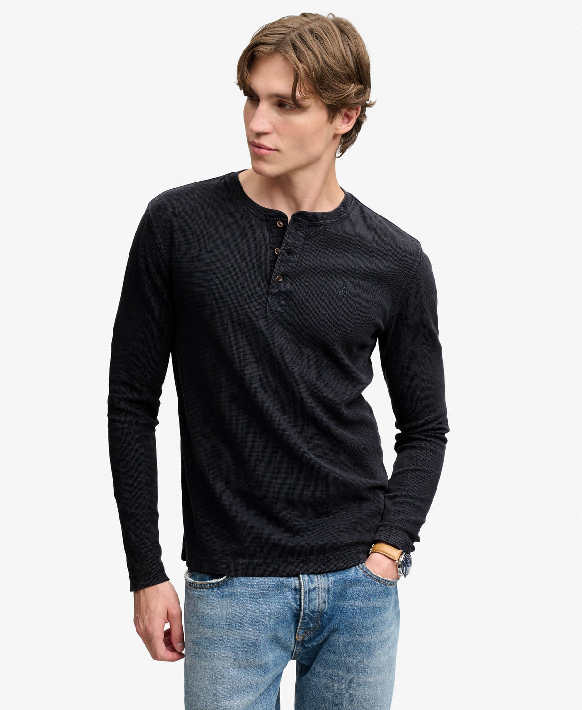 Superdry Waffle Henley Top - French Blue