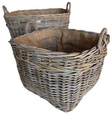 Set of 2 Oblong Grey Log Baskets with Jute Liners