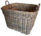 Set of 2 Oblong Grey Log Baskets with Jute Liners
