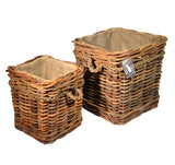 Set of 2 Square Chunky Ce El Lined Log Baskets on Wheels