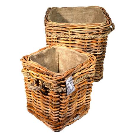 Set of 2 Square Chunky Ce El Lined Log Baskets on Wheels