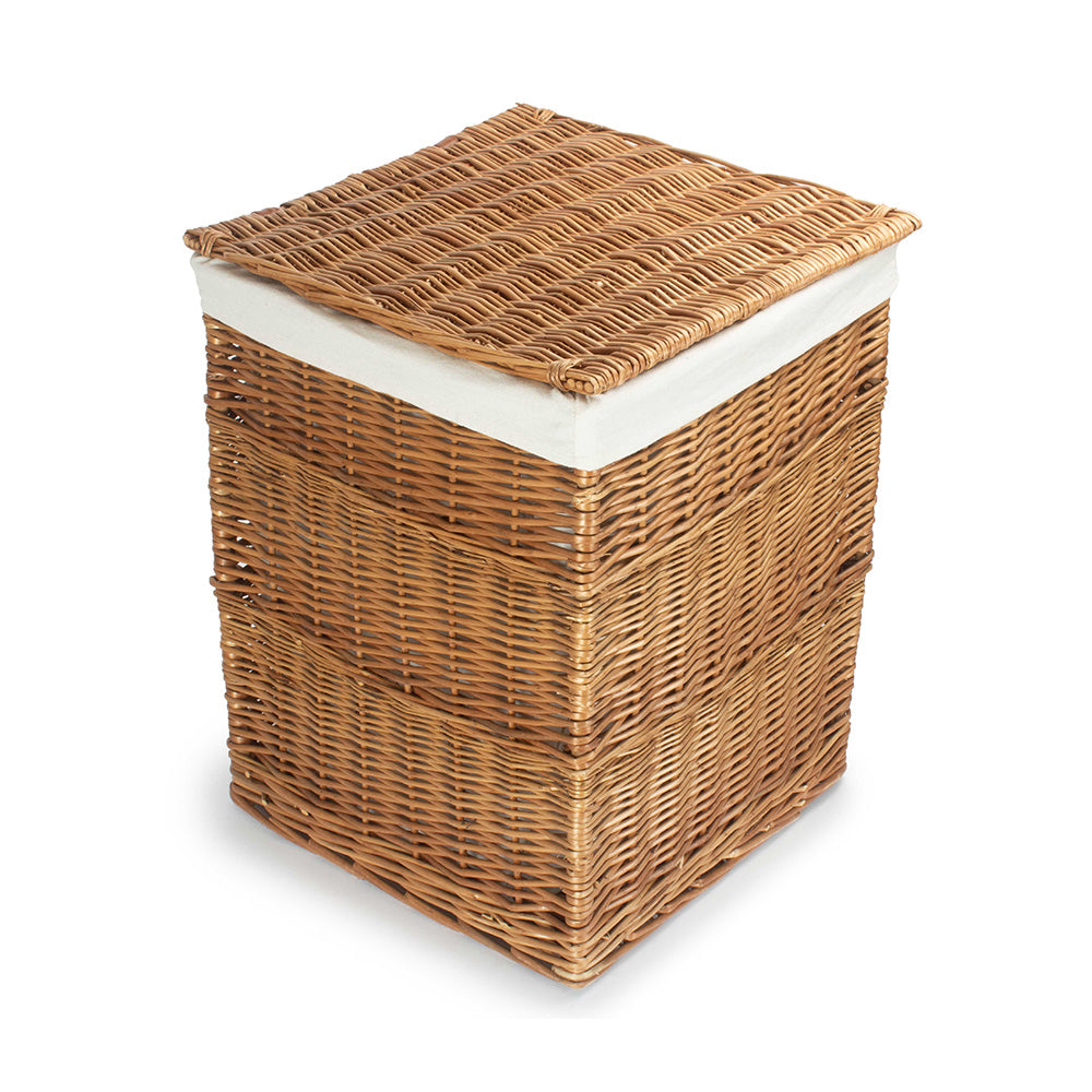 Light Steamed Square Laundry Basket With White Lining